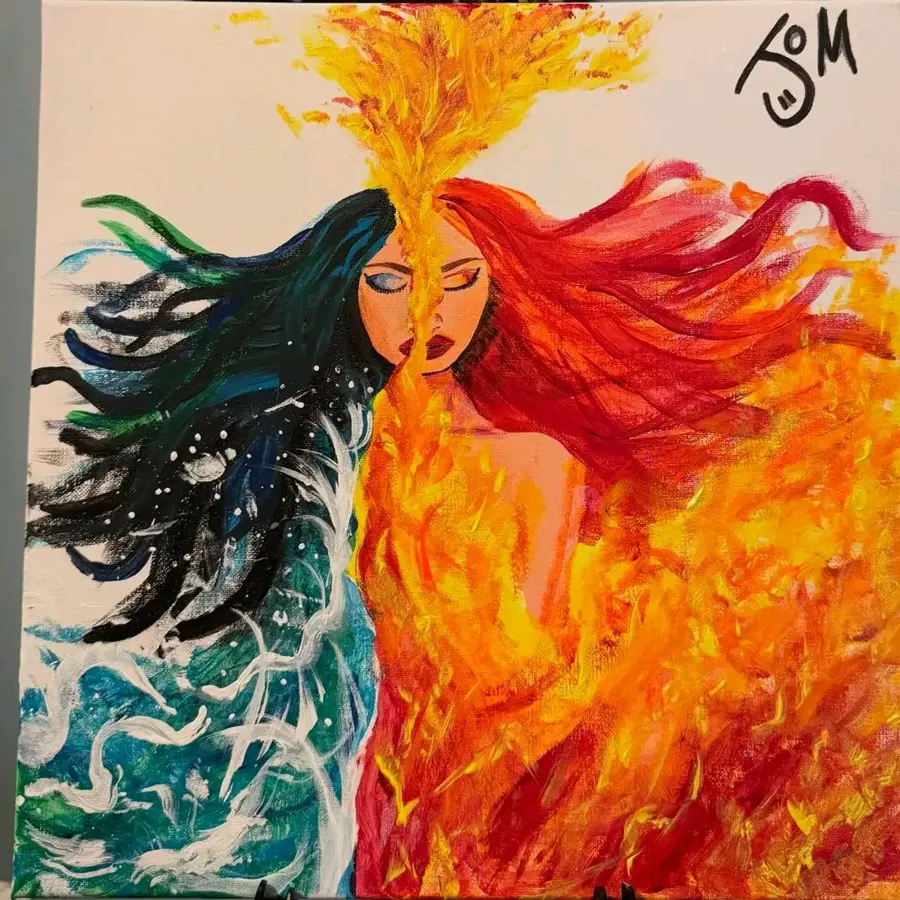 Fire and Tide, acrylic on canvas by J.M.